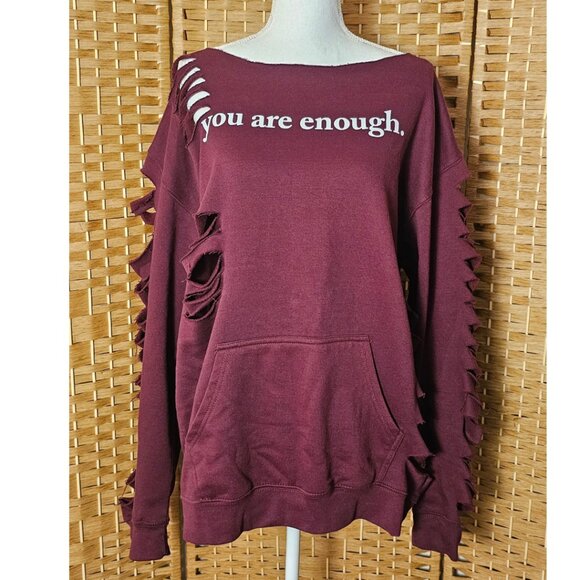 Distressed Maroon Cut Out Sweatshirt L/XL - Picture 1 of 5